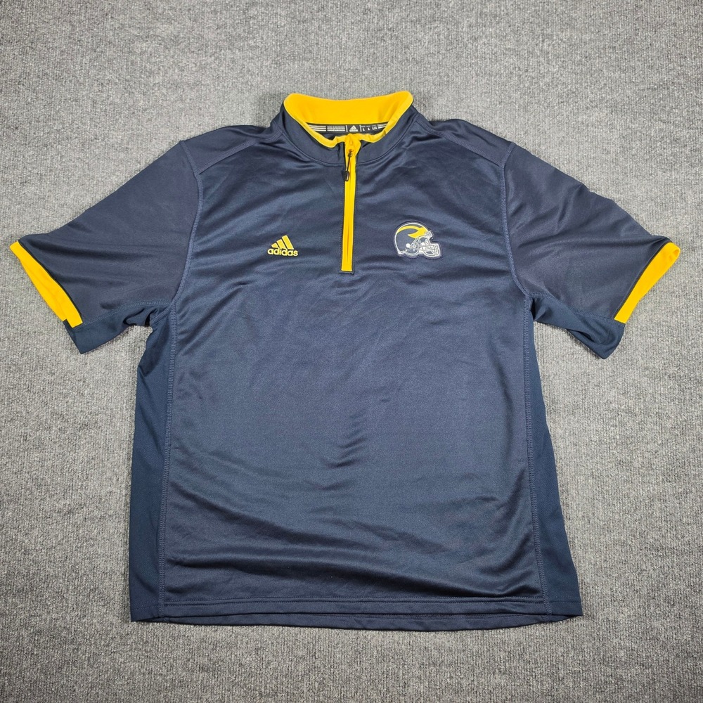 Adidas Michigan Wolverines Mens Large Climalite 1/4 Zip Short Sleeve Shirt Navy